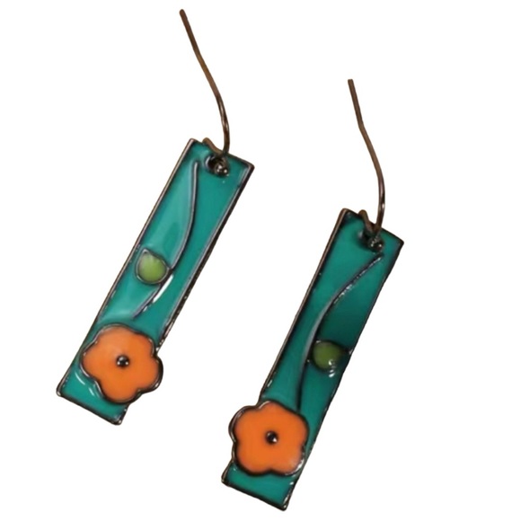 $2/$25 or 3/$35 NWOT Orange and blue flower enamel floral earrings - Picture 3 of 6
